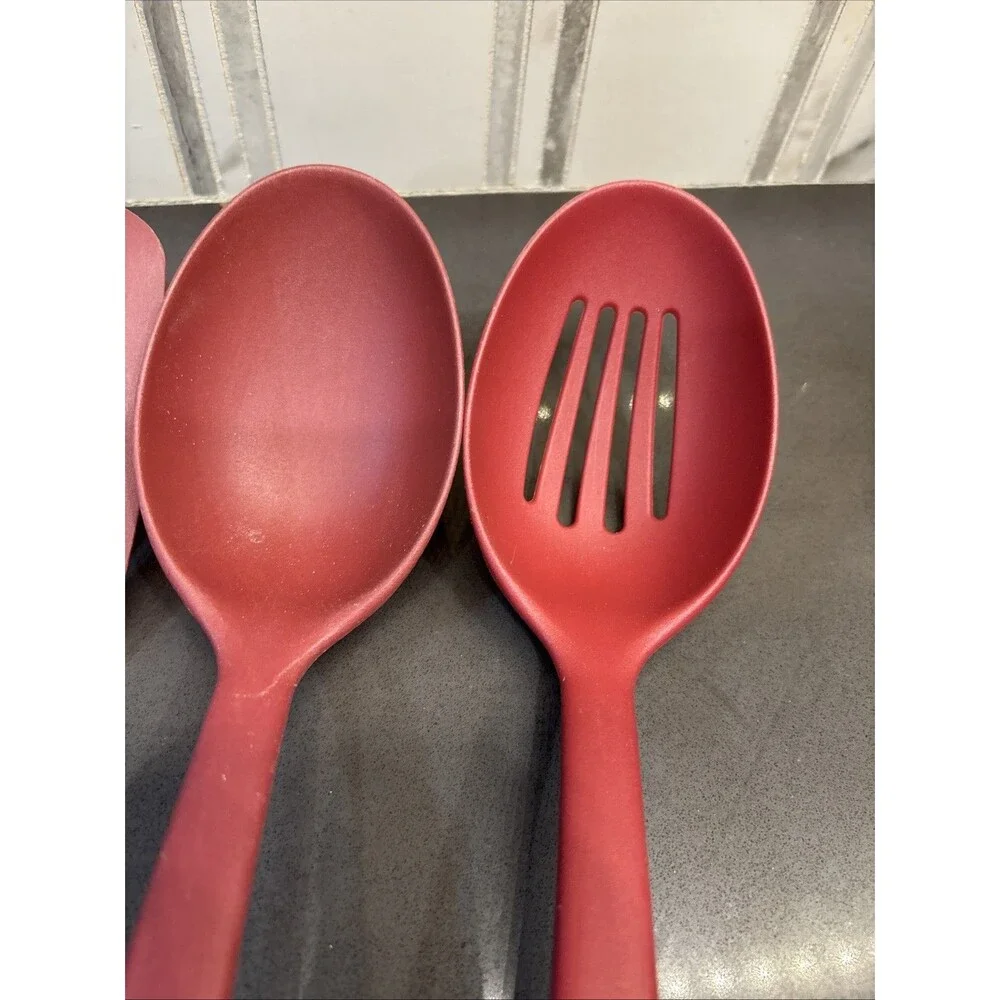 Lot 4 KitchenAid Kitchen Utensils Empire Red Spatula Ladle Reg & Slotted Spoon